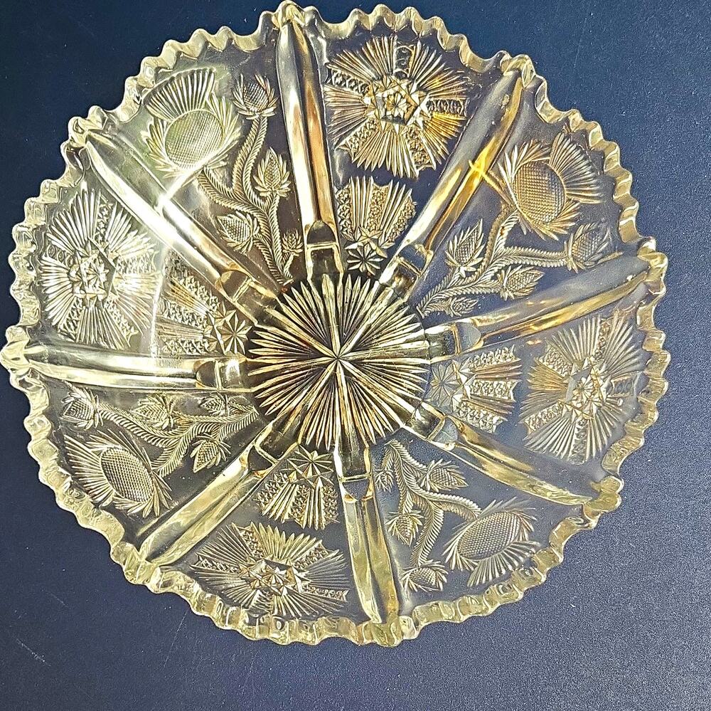Antique EAPG Higbee Glass Paneled Thistle Bowl Delta Pattern 1905 Sawtooth Rim